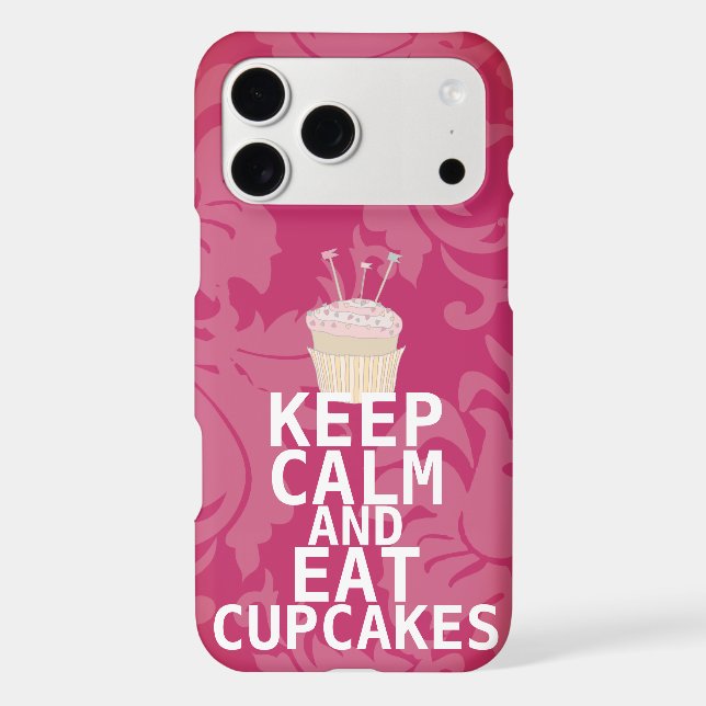 Hot Pink Damask KEEP CALM AND Eat Cupcakes Case-Mate iPhone Case (Back)