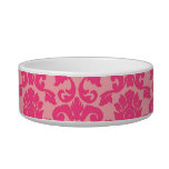 Hot Pink Damask Lace Pattern Cat Bowl at Zazzle