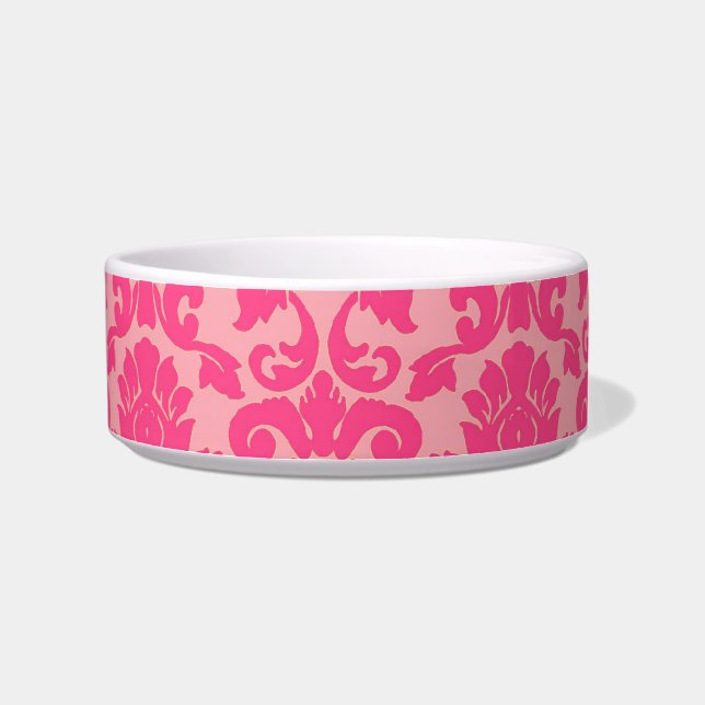 Hot Pink Damask Lace Pattern Cat Bowl (Right)