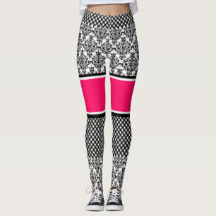 hot pink damask leggings
