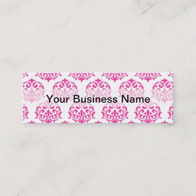 Hot pink damask mini business card (Front)