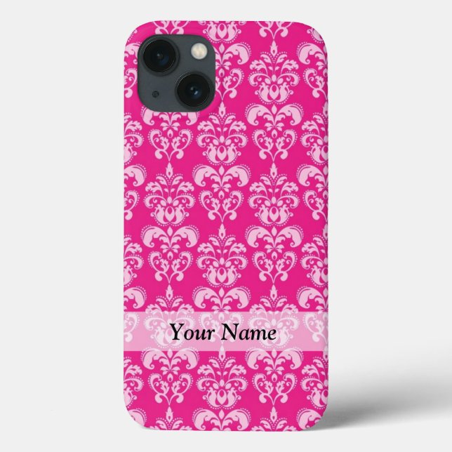 Hot pink damask pattern Case-Mate iPhone case (Back)