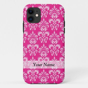 Hot Pink Damask Pattern Iphone 11 Case by Patternzstore at Zazzle