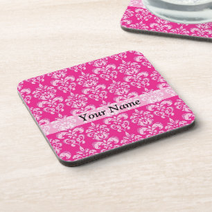 Hot pink damask pattern coaster
