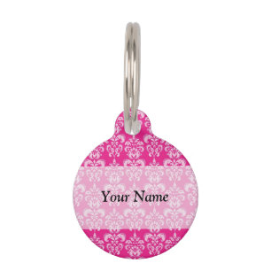 Hot pink damask pattern pet tag