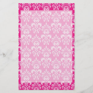 Hot pink damask pattern stationery