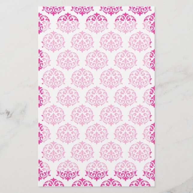 Hot pink damask stationery (Front)