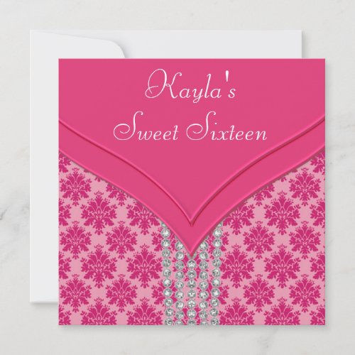 Hot Pink Damask Sweet 16 Party Custom Invites