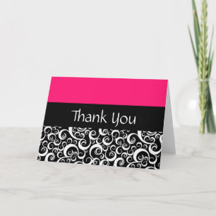 Hot Pink Damask Swirls Thank You Cards