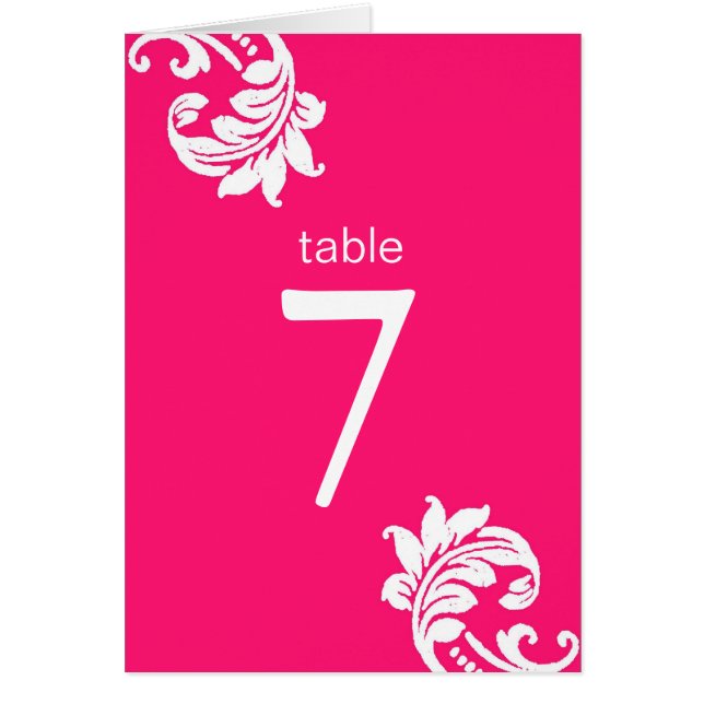 Hot Pink Damask Table Seating Cards (Front)