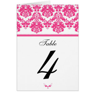 Hot Pink Damask Table Seating Number Cards