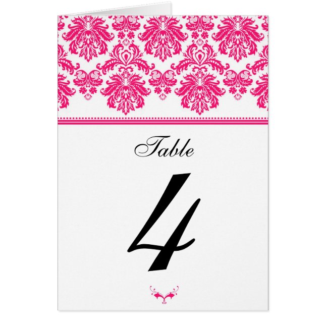 Hot Pink Damask Table Seating Number Cards (Front)