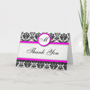 Hot Pink Damask Thank You Cards