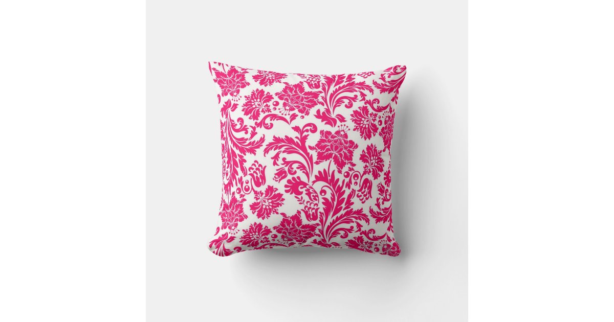 Hot Pink Damask Throw Pillow Zazzle