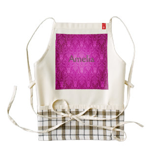 Hot pink,damask,vintage,pattern,girly,trendy,chic, zazzle HEART apron