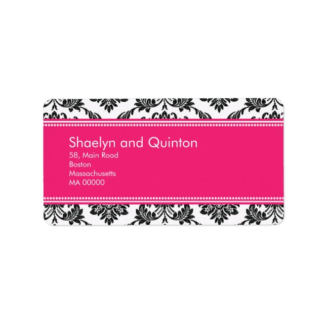 Hot Pink Damask Wedding Address Labels (Front)