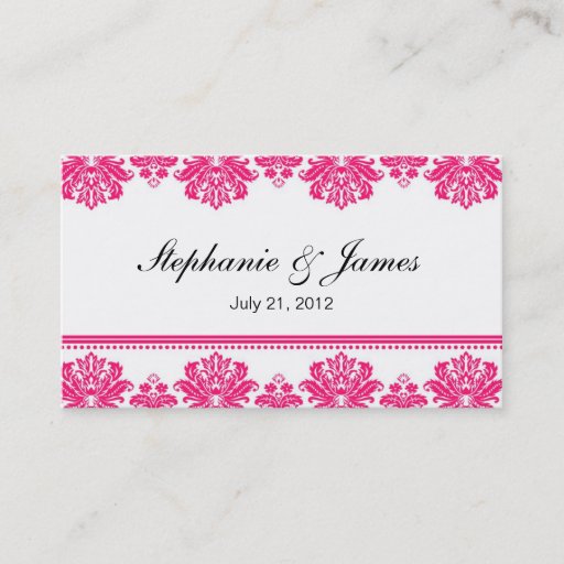 Customizable Hot Pink Damask Wedding Business Card