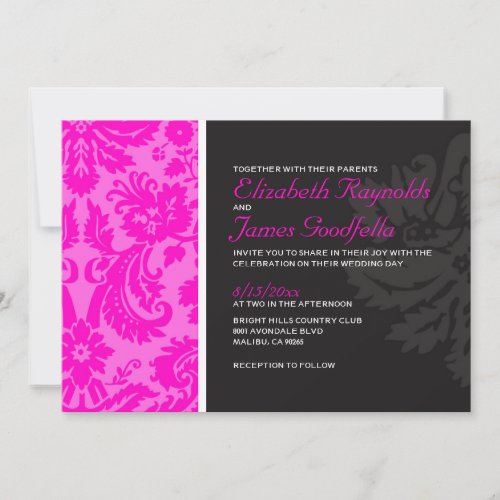 Hot Pink Damask Wedding Invitations