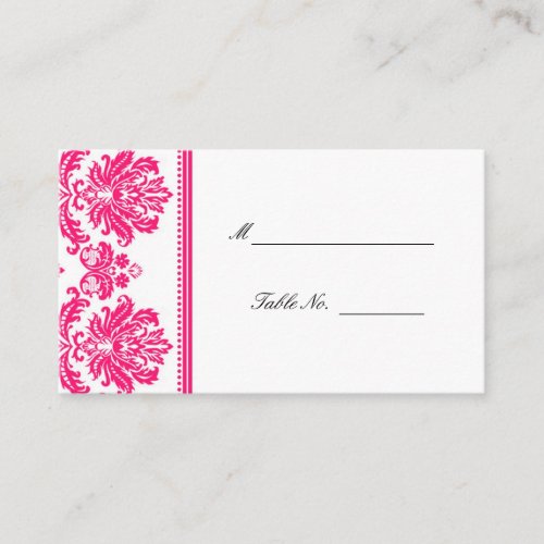 Hot Pink Damask Wedding Seating Placecards Business Cards