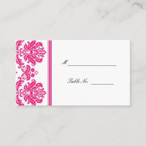 Customizable Hot Pink Damask Wedding Seating Placecards Business Cards