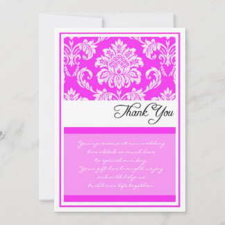 Hot Pink Damask Wedding Thank You Cards