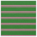 [ Thumbnail: Hot Pink & Dark Green Colored Lines Fabric ]