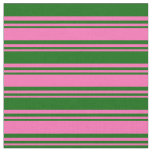 [ Thumbnail: Hot Pink & Dark Green Colored Stripes Fabric ]