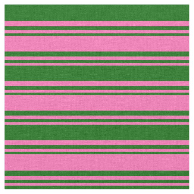 Hot Pink & Dark Green Colored Stripes Fabric (Close Up)