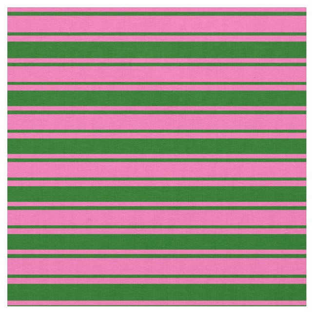 Hot Pink & Dark Green Pattern of Stripes Fabric (Close Up)