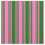 [ Thumbnail: Hot Pink & Dark Green Stripes Fabric ]