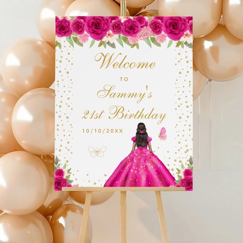 Hot Pink Dark Skin Girl Birthday Party Welcome Foam Board