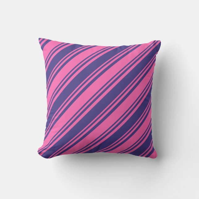 Hot Pink & Dark Slate Blue Stripes Pattern Pillow (Front)