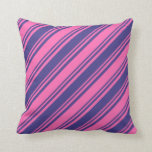 [ Thumbnail: Hot Pink & Dark Slate Blue Stripes Pattern Pillow ]