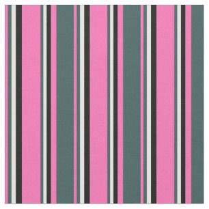 Hot Pink, Dark Slate Gray, White, and Black Lines Fabric