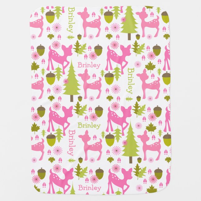Hot Pink Deer Personalized Baby Blanket (Front)