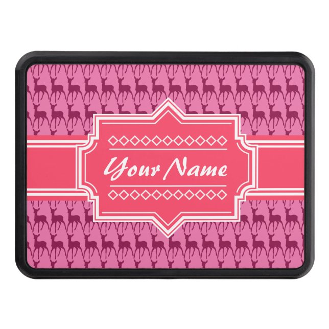 Hot Pink Deer, Personalized Name | N1 Hitch Cover (Front)