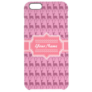 Hot Pink Deer, Personalized Name Clear iPhone 6 Plus Case