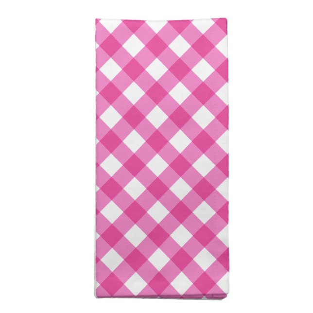 Hot Pink Diagonal Gingham Plaid Pattern Cloth Napkin (Folded)