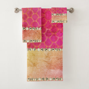 Hot Pink Diamond Bling Bath Towel Set