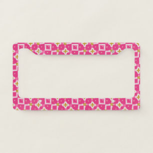 Hot Pink Diamond Flower Sparkle License Plate Frame