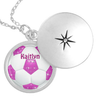 Hot Pink Diamond Gemstones Soccer Ball Locket Necklace