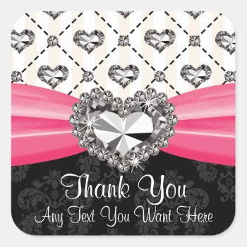Hot Pink Diamond Rhinestone Heart Thank You Labels by OccasionInvitations at Zazzle