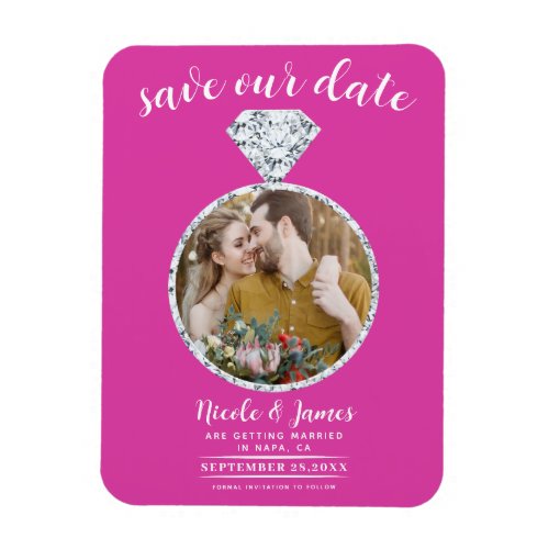 Hot Pink Diamond Ring Bling Photo Save the Date Magnet