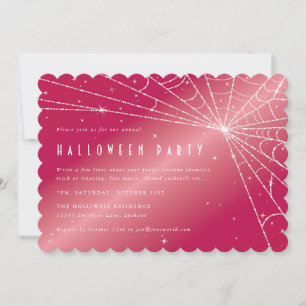 Hot Pink Diamond Spider Web Halloween Party Invitation