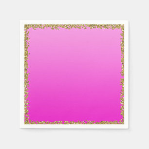 Hot Pink Dipped Gold Glitter Glam Sparkle Party Napkins