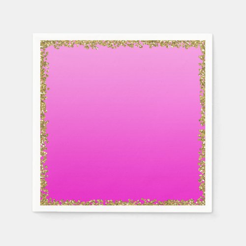 Hot Pink Dipped Gold Glitter Glam Sparkle Party Napkins