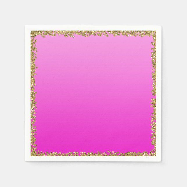 Hot Pink Dipped Gold Glitter Glam Sparkle Party Napkins (Front)