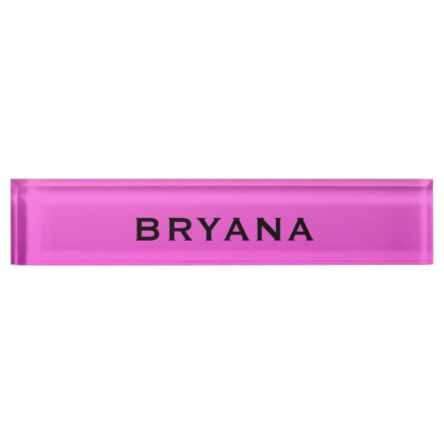 Hot Pink Dipped Modern Bright Personalized Desk Name Plate (Front)