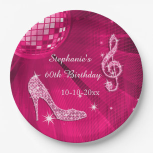 Hot Pink Disco Ball and Heels 60th Birthday Paper Plates