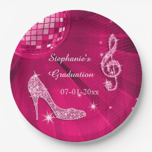 Hot Pink Disco Ball and Heels Graduation Paper Plates